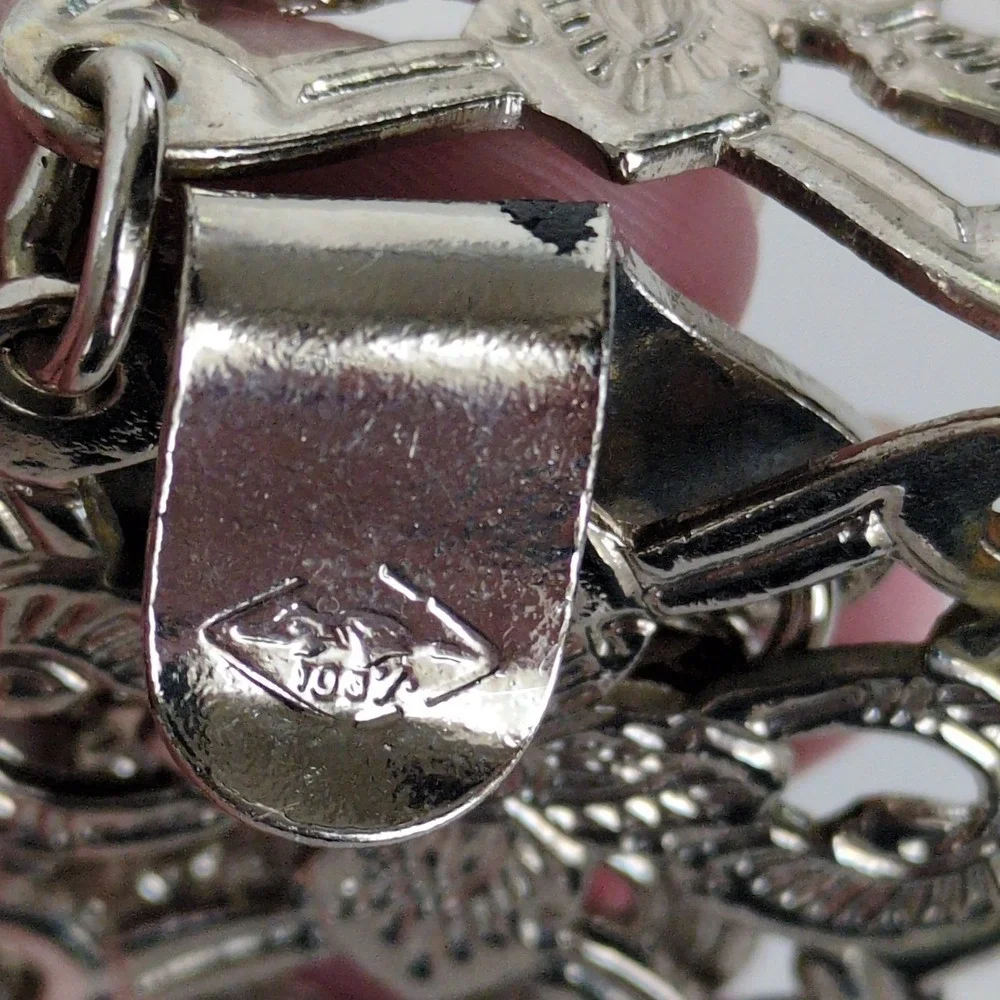 Vintage English Nurses Silver Plate? Chain‎ Belt Filigree Crown Floral Metal